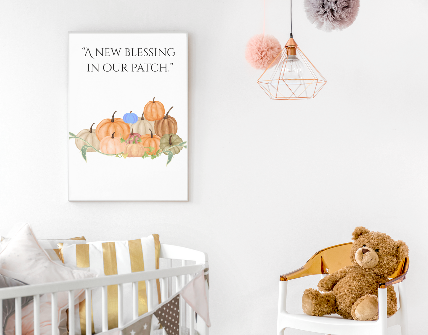 A New Blessing in Our Patch – Pink & Blue Pumpkin Wall Art Set | Fall Nursery Digital Download (Print-Ready PDF Bundle)
