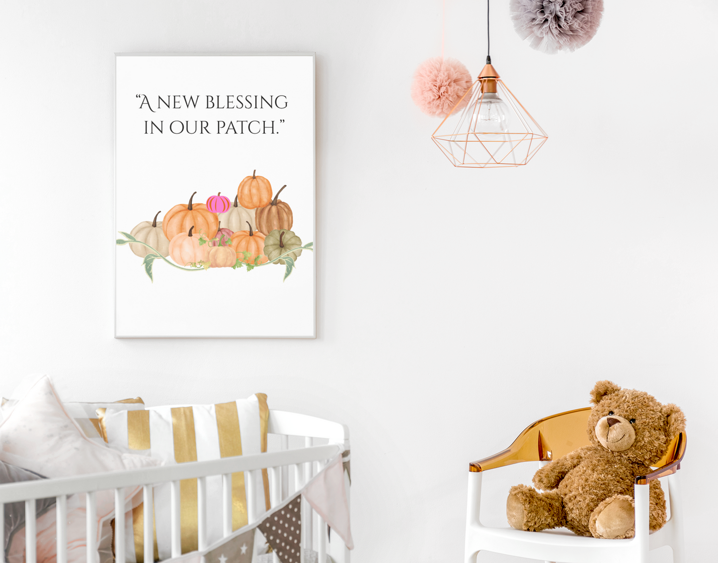A New Blessing in Our Patch – Pink & Blue Pumpkin Wall Art Set | Fall Nursery Digital Download (Print-Ready PDF Bundle)